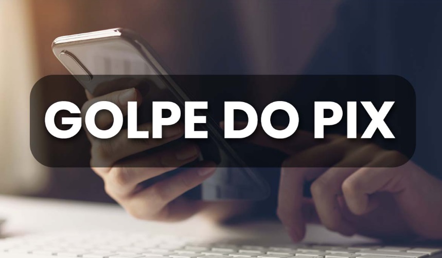 Pessoa olhando preocupada para o celular, com tela exibindo uma notificação de transferência via Pix.